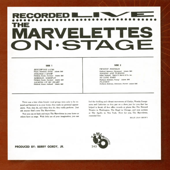 Marvelettes Live album back cover